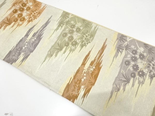 JAPANESE KIMONO / ANTIQUE FUKURO OBI / SILK / WOVEN MIST & FLOWER